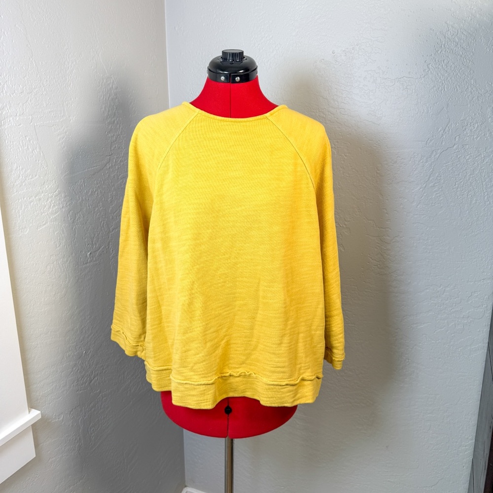 Pure Jill Mustard Yellow Organic Cotton Cropped Raw Hem Sweatshirt Size M